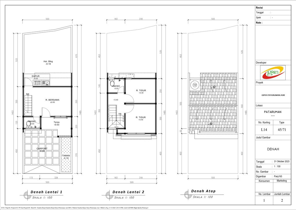 foto denah rumah tipe 45 Compact Classic (2KT) (441) perumahan Griya Pataruman Asri 3