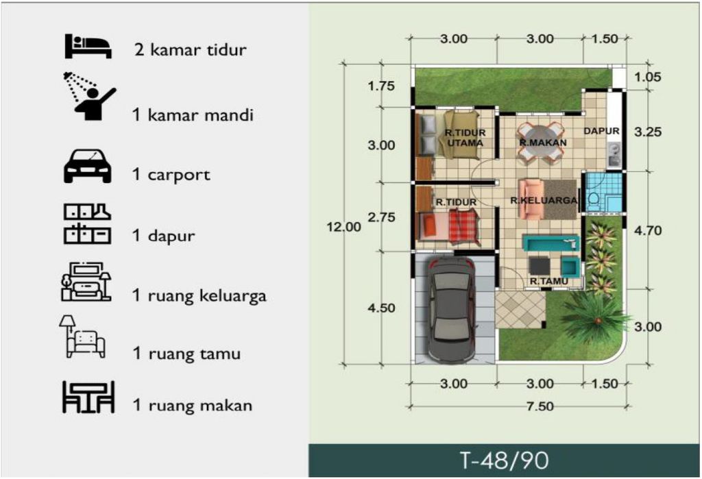 foto denah rumah tipe 50 perumahan PERUMAHAN SAFIRA GREEN FOREST