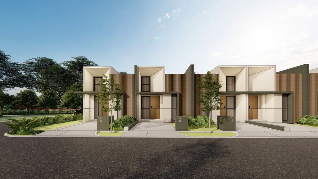 foto tampak rumah tipe Arbora hoek perumahan Terranea Homes