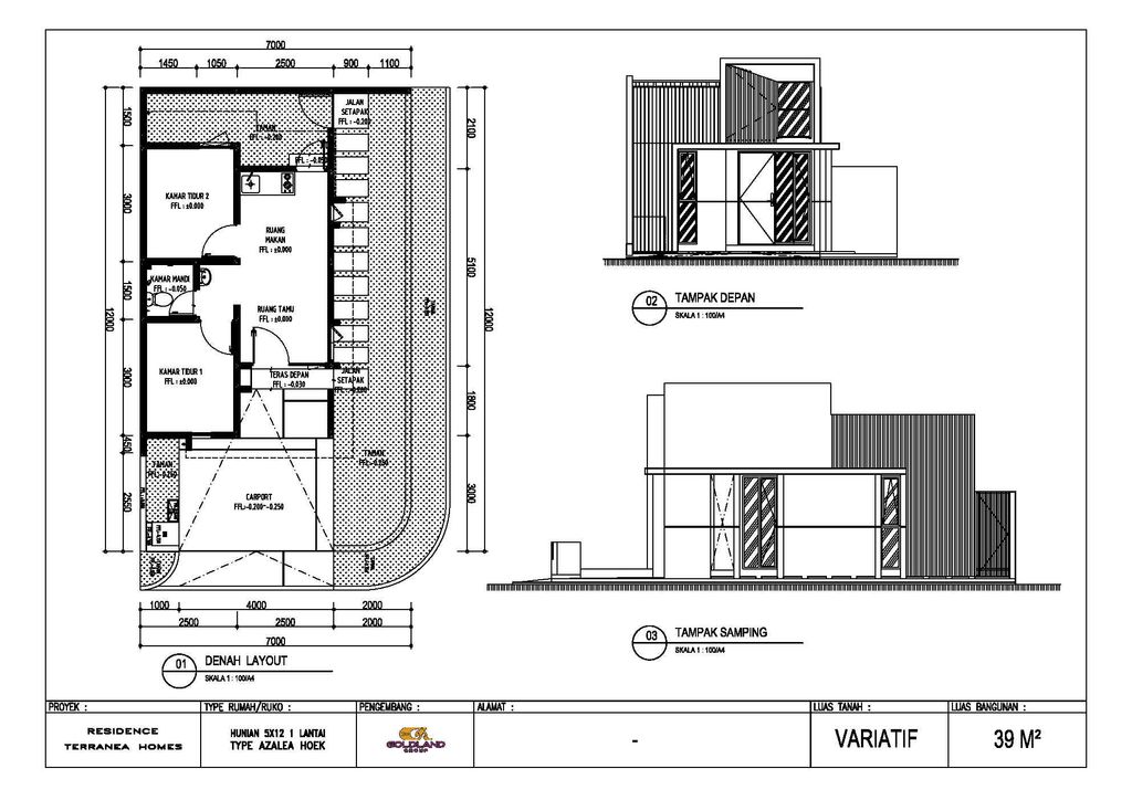 foto denah rumah tipe Azalea Hoek perumahan Terranea Homes