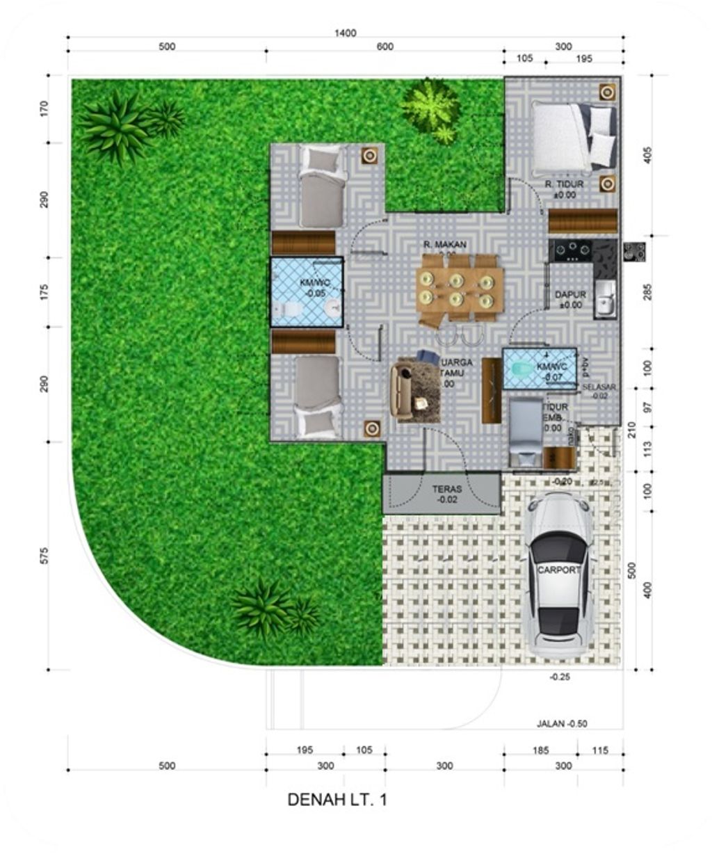 foto denah rumah tipe Acacia Pojok 2024 perumahan Banjar Mukti Residence