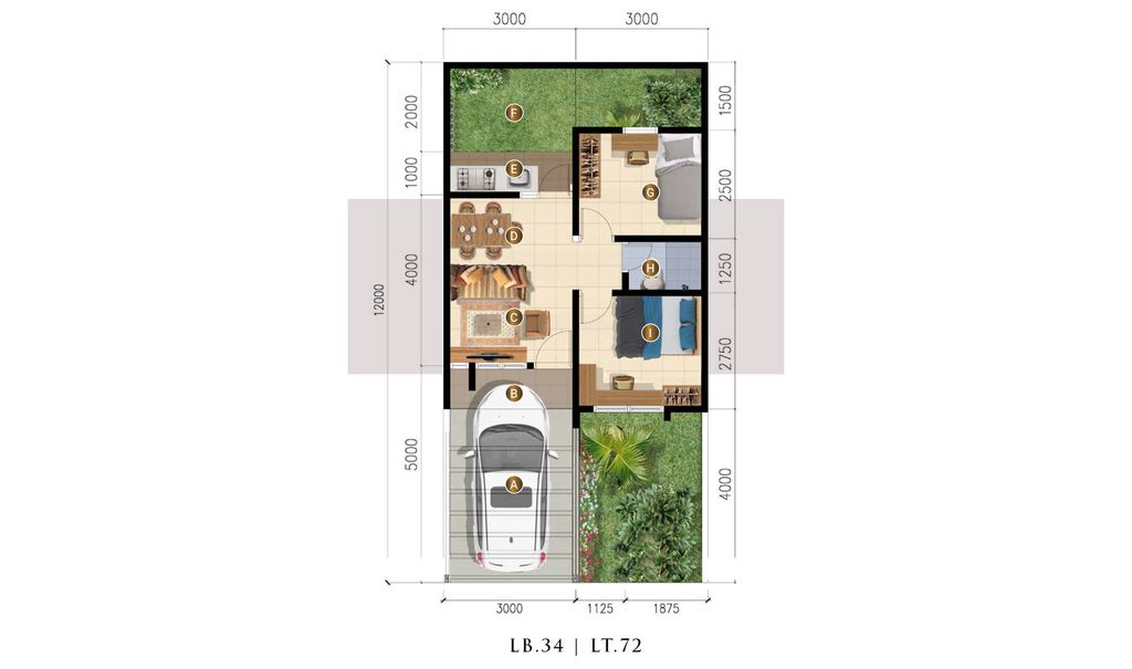 foto denah rumah tipe BOTANICA 34/72 (NON BLVD) perumahan GRAND TENJO RESIDENCE-OAKWOOD