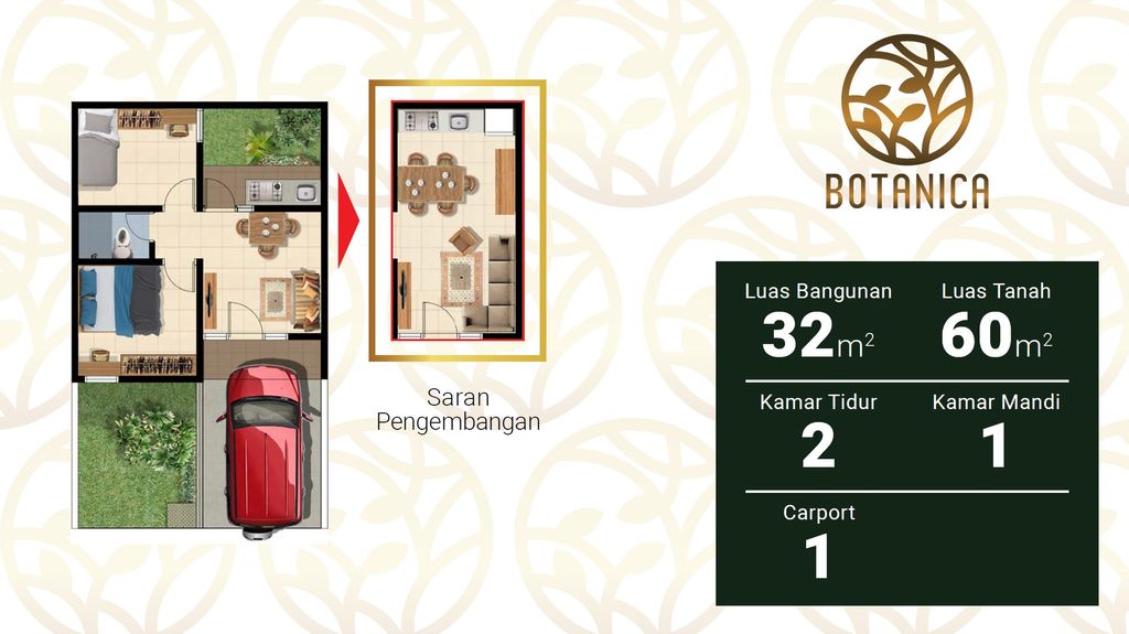 foto denah rumah tipe BOTANICA 32/80 (SEPT 23) perumahan GRAND TENJO RESIDENCE-OAKWOOD