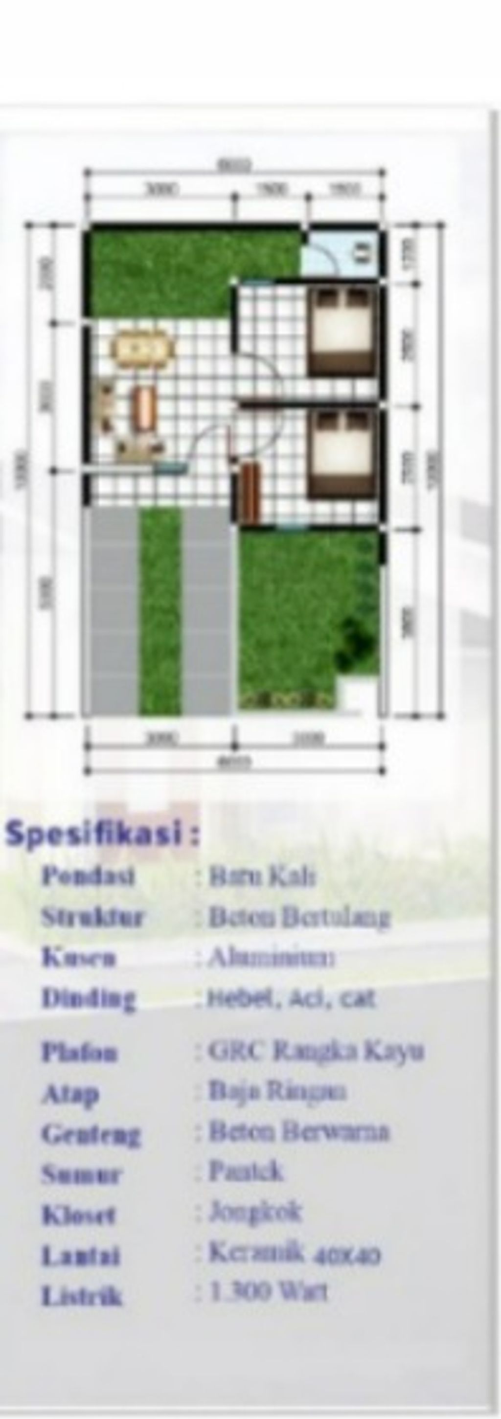 foto denah rumah tipe 30/60 perumahan GREEN LAVENDER SUKAMEKAR TAHAP 2
