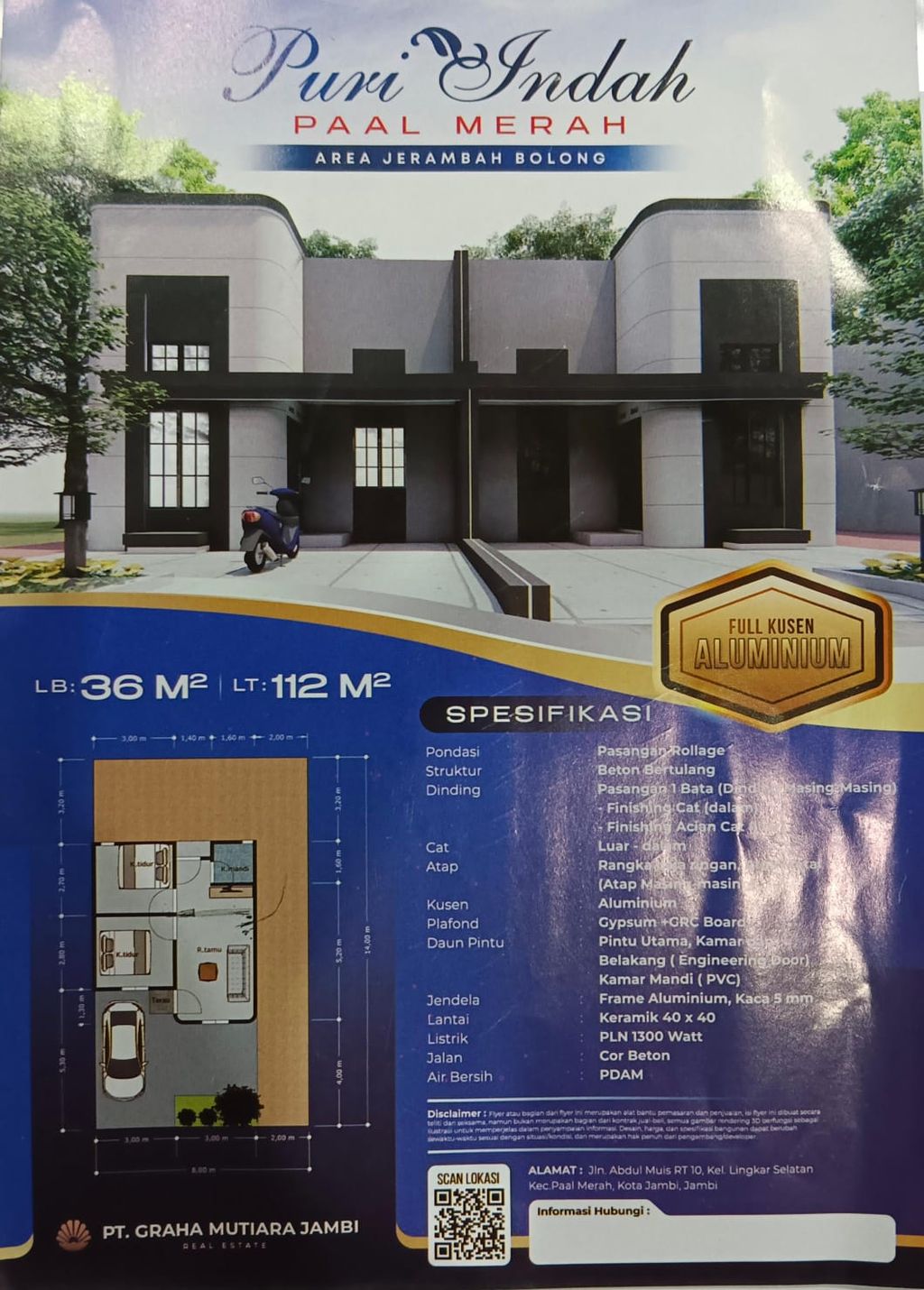 foto denah rumah tipe 36 perumahan PURI INDAH PAAL MERAH