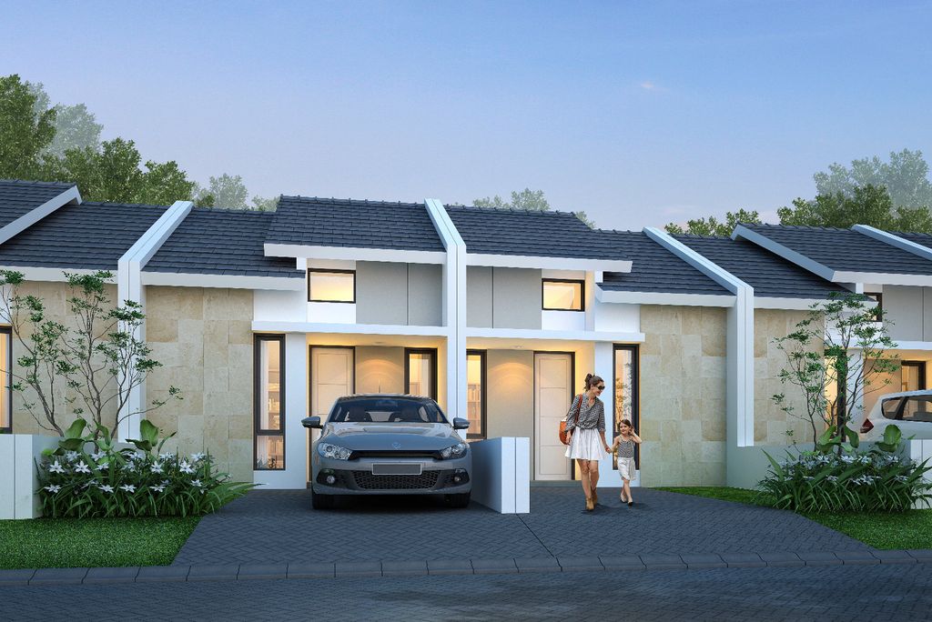 foto tampak rumah tipe ORYZA PLUS perumahan MANYAR RIVERSIDE