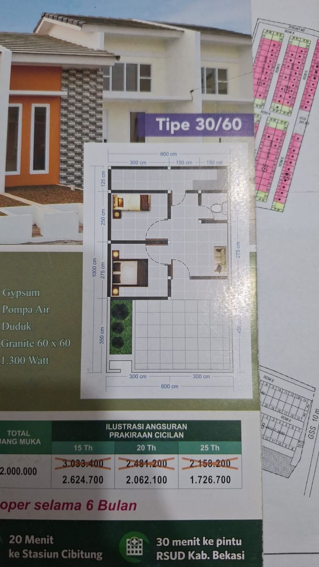 foto denah rumah tipe 30/60 perumahan PERMATA HARAPAN SARIMUKTI