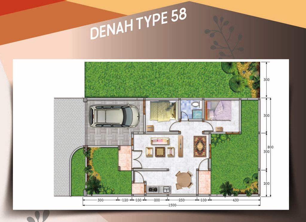 foto denah rumah tipe 58/165 perumahan Planet Green Tiara I
