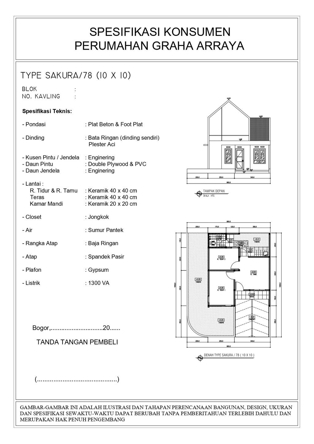 foto denah rumah tipe 27/78 Sakura perumahan Graha Arraya