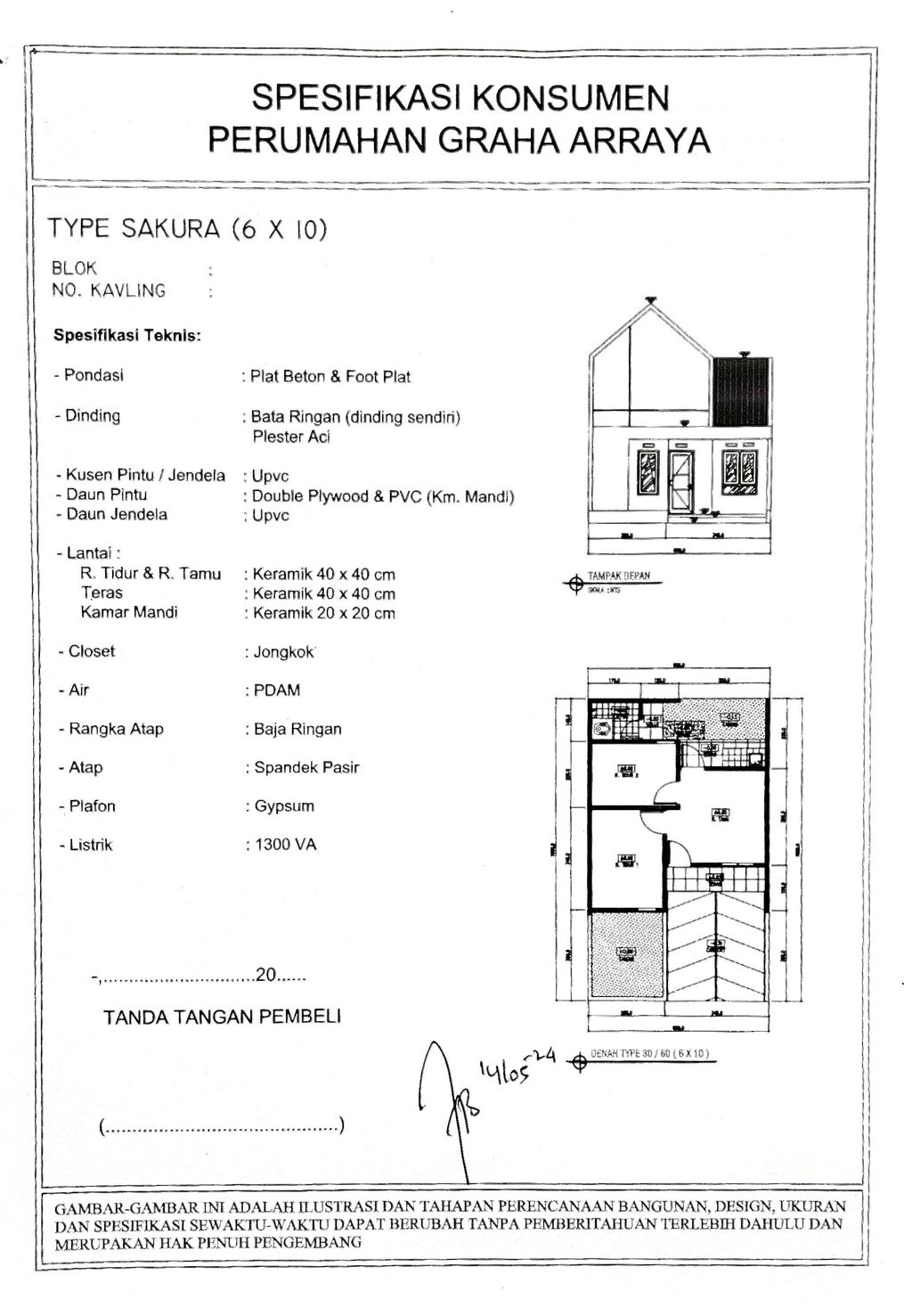 foto denah rumah tipe 27/60 Sakura Cash perumahan Graha Arraya