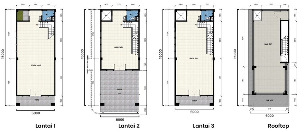 foto denah rumah tipe 3,5 lantai hook perumahan Kiara Artha Park Business Center