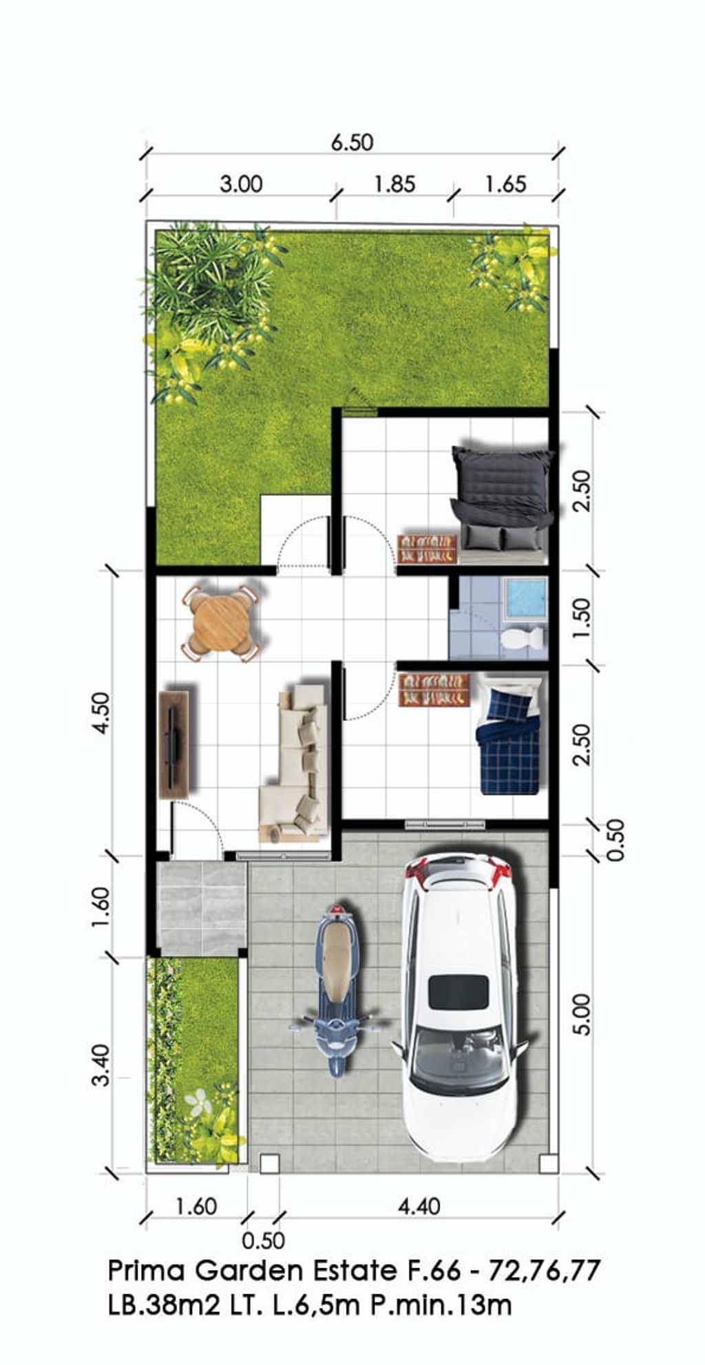 foto denah rumah tipe T. 38 perumahan PRIMA GARDEN ESTATE
