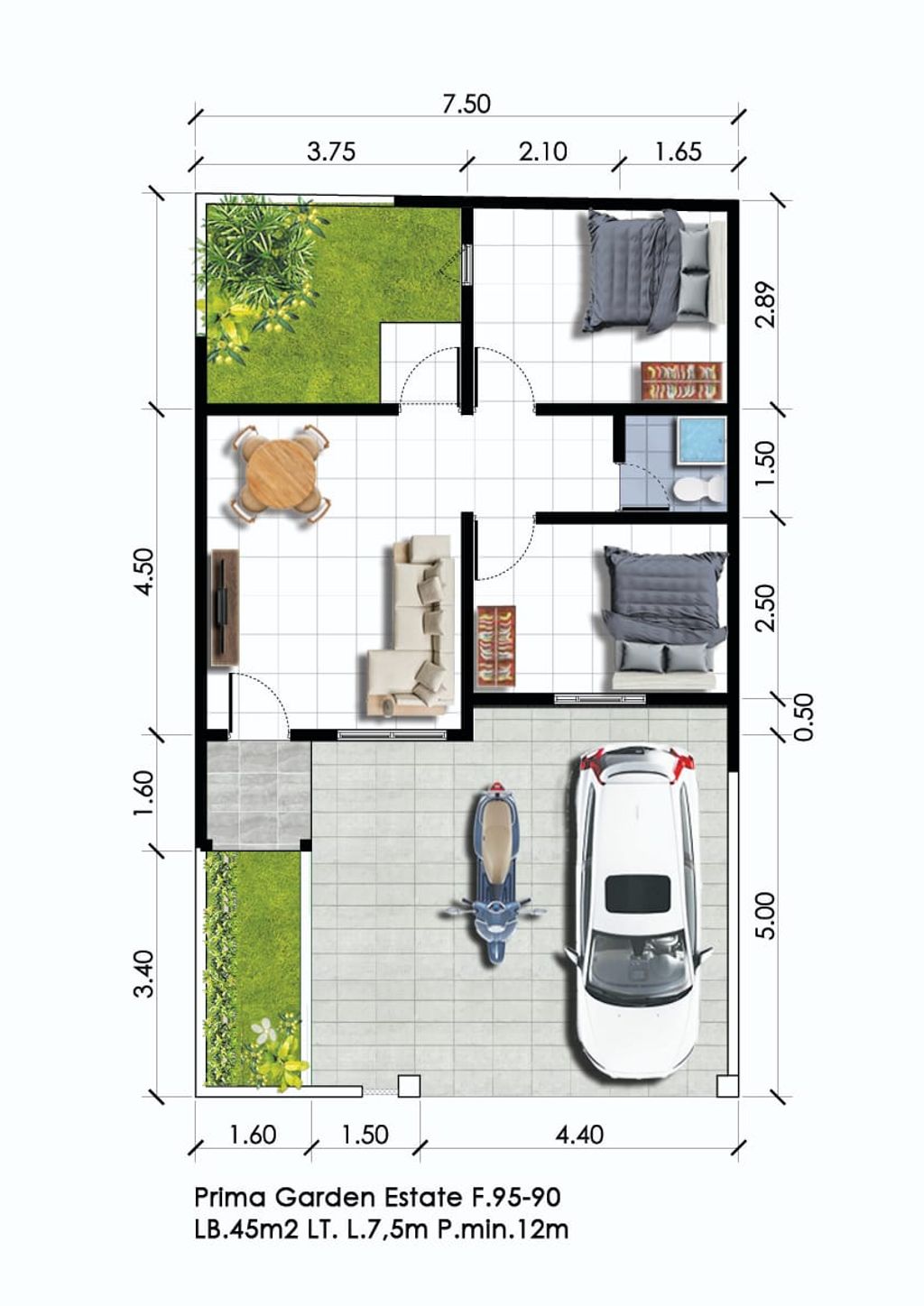 foto denah rumah tipe T. 45 perumahan PRIMA GARDEN ESTATE