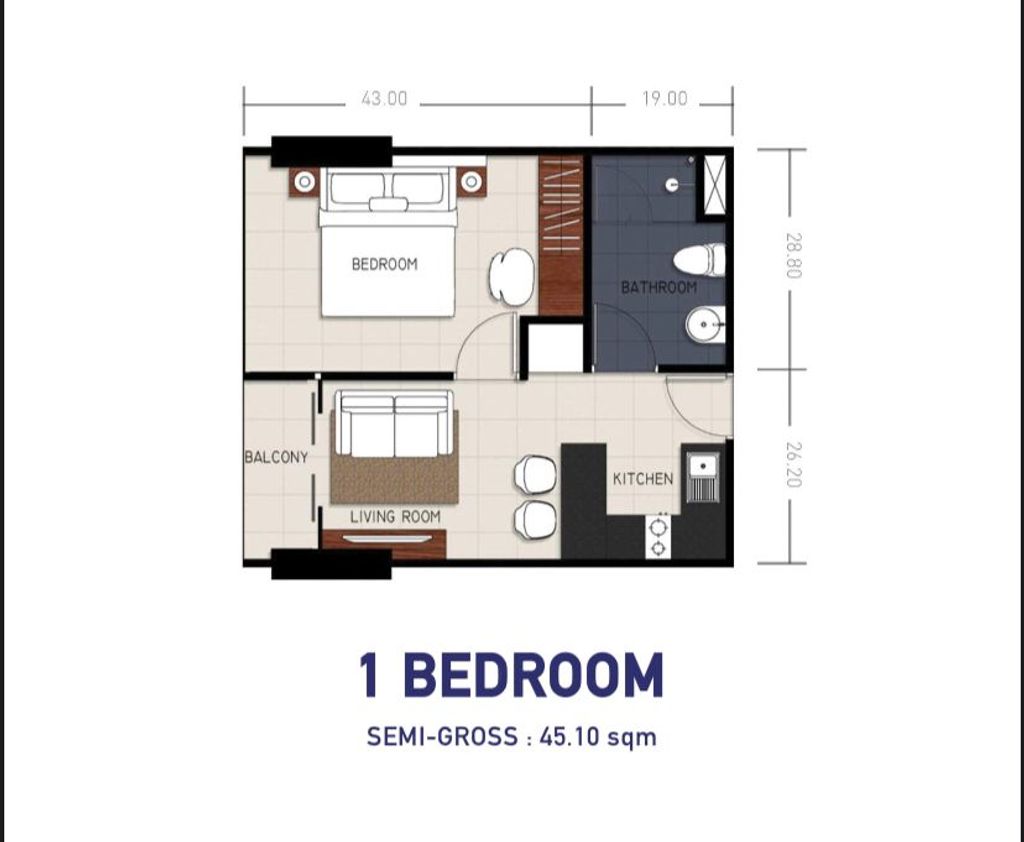 foto denah rumah tipe 1 BR perumahan APARTEMEN BROOKLYN