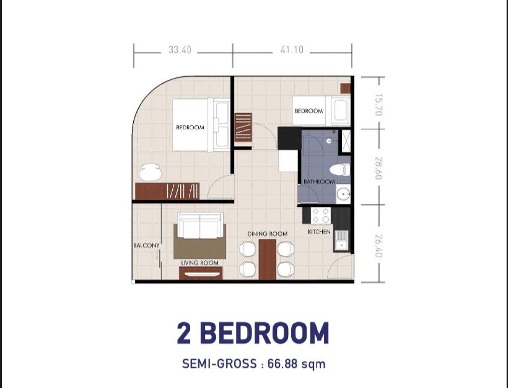 foto denah rumah tipe 2 BR perumahan APARTEMEN BROOKLYN