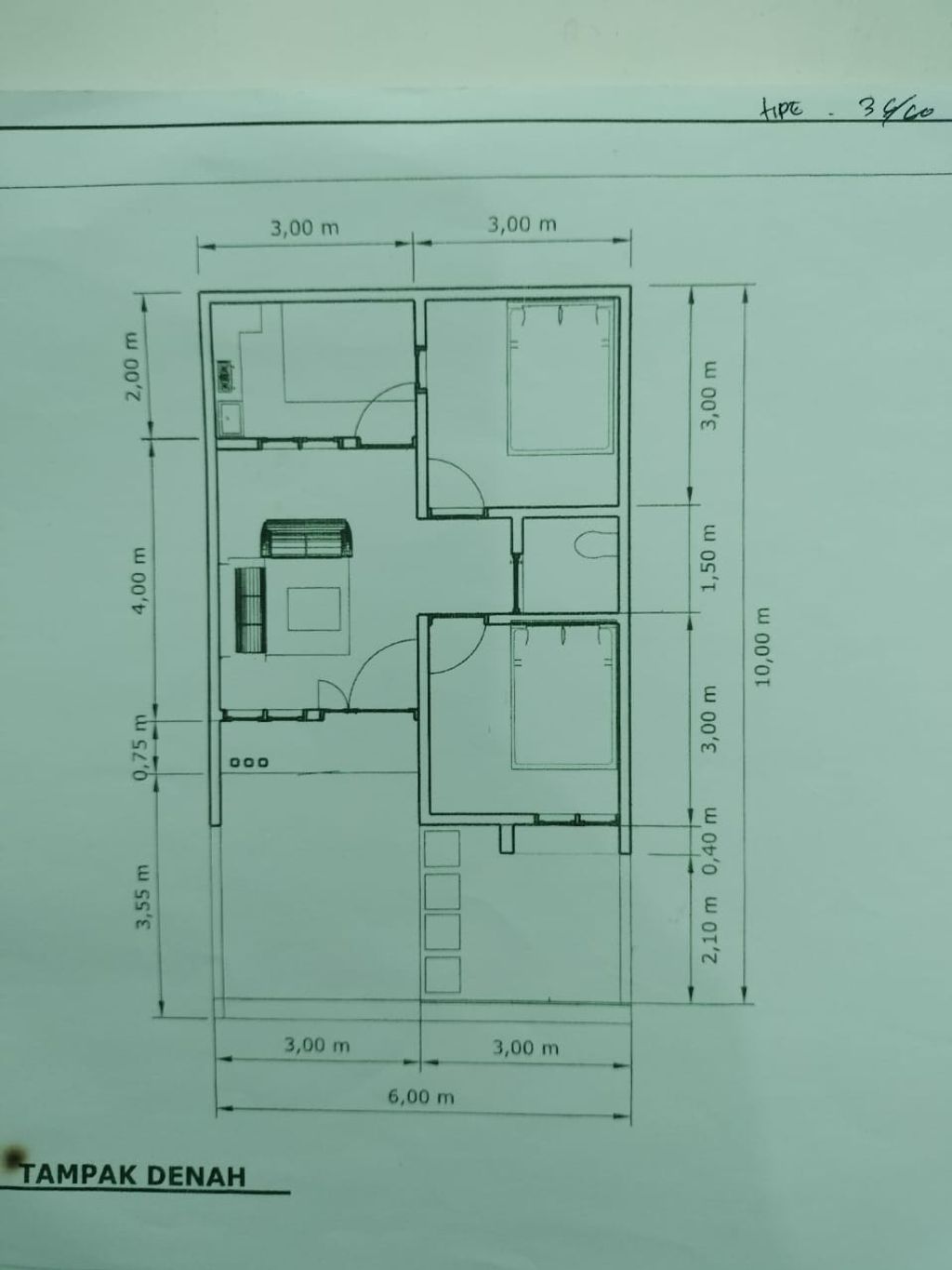 foto denah rumah tipe 36/60 perumahan Artha Graha Surapandan