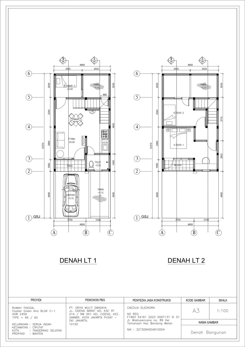 foto denah rumah tipe 60/60 perumahan PERUMAHAN GREEN HILLS CLUSTER GREEN ARIA