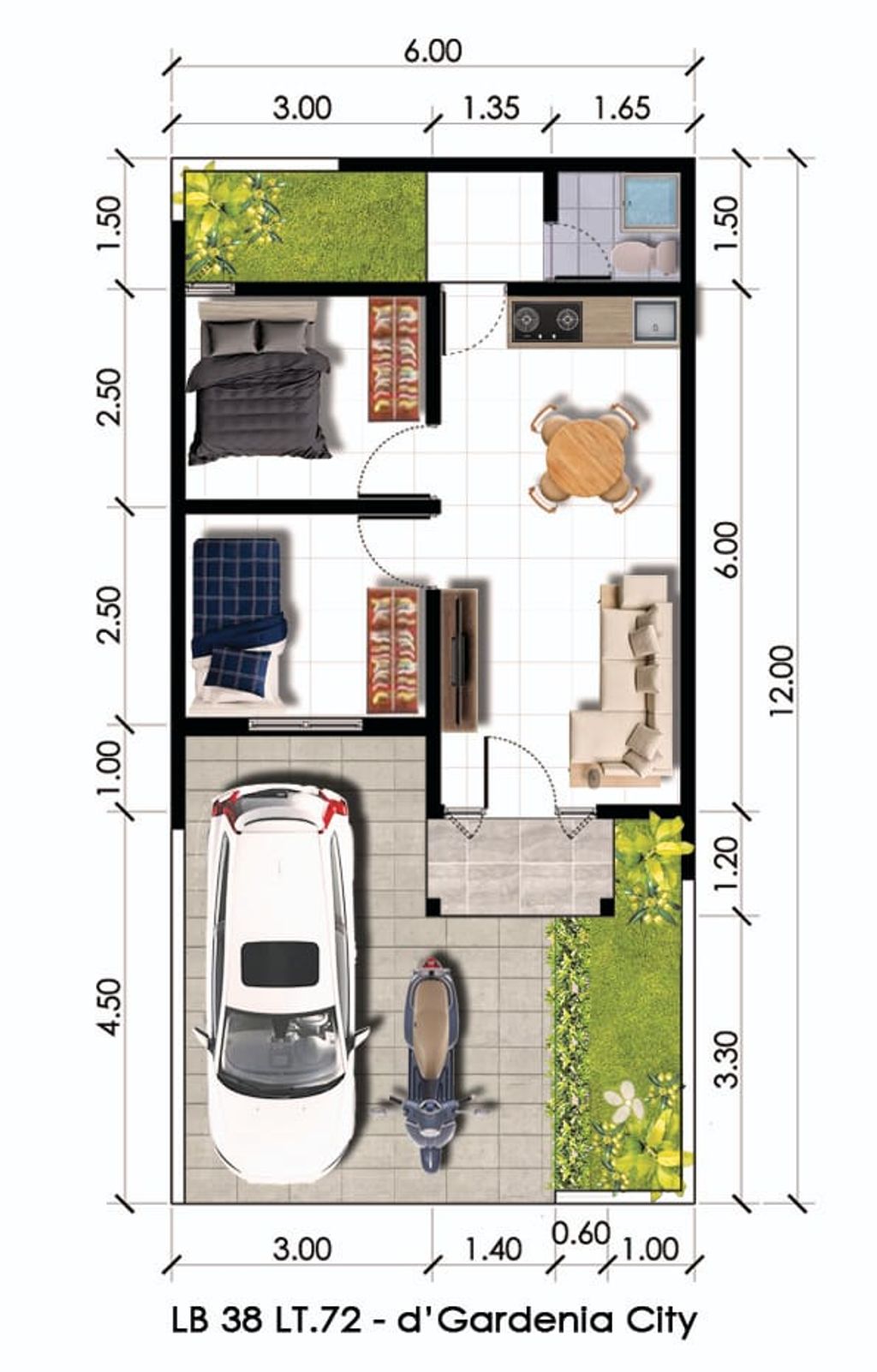 foto denah rumah tipe d'Camilia 38 perumahan Dgardenia city