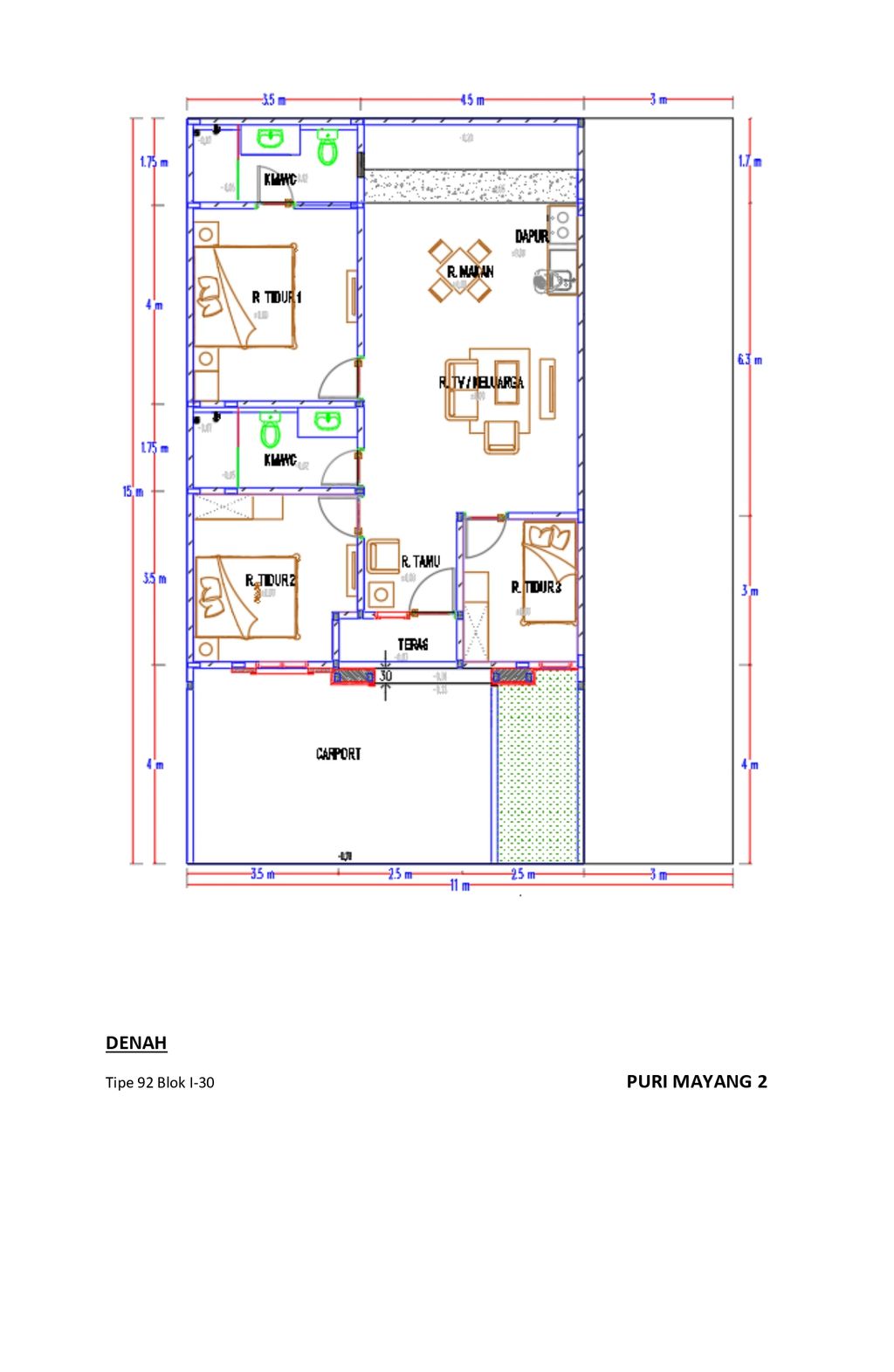 foto denah rumah tipe 92/165 perumahan Puri Mayang 2