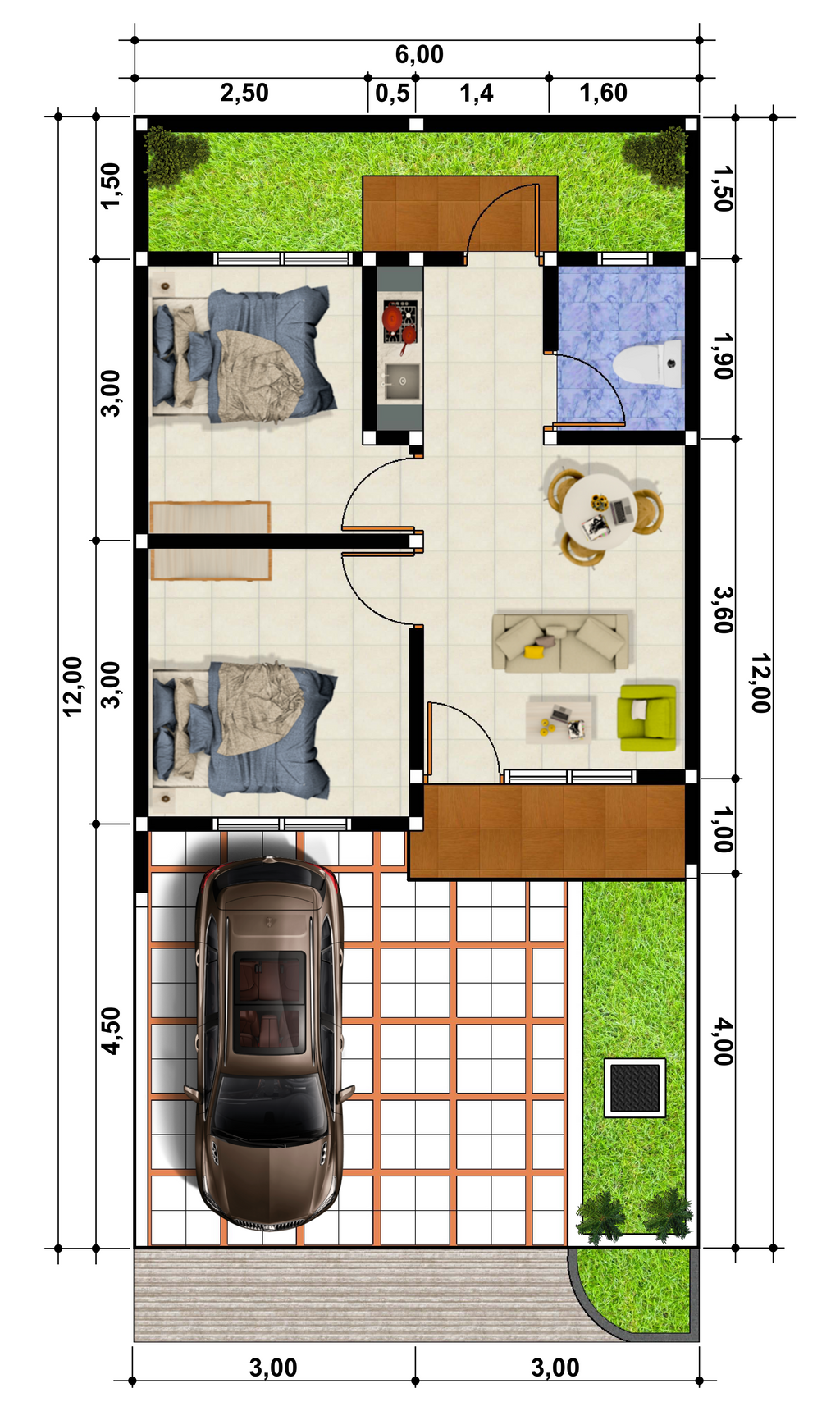 foto denah rumah tipe Lily Tropis perumahan Green Oase Homy Residence Cluster Lily