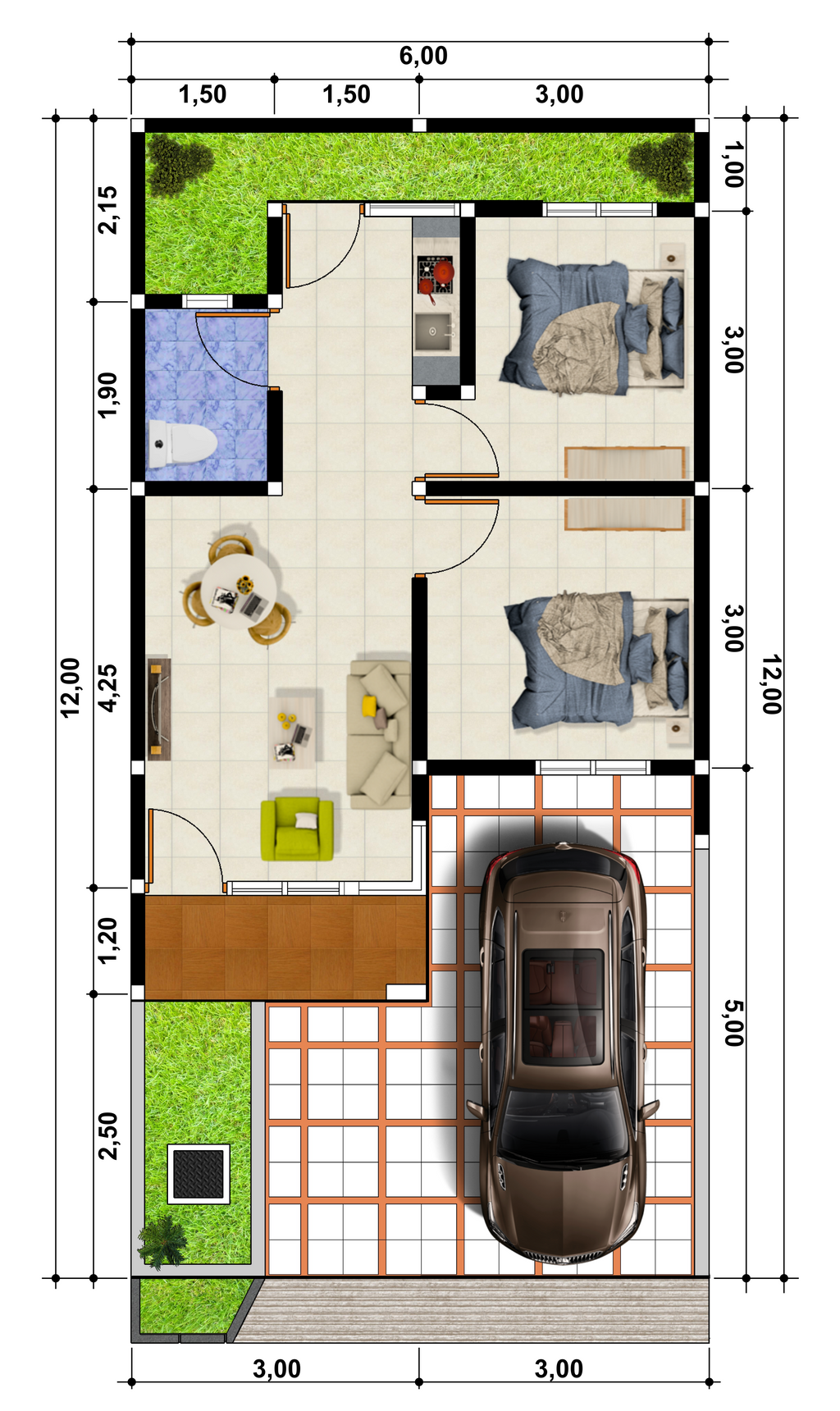 foto denah rumah tipe Lily Scandinavian perumahan Green Oase Homy Residence Cluster Lily