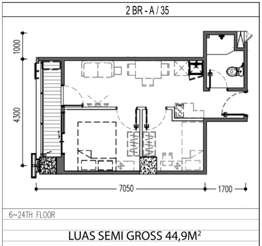 foto denah rumah tipe 2 BR A perumahan APARTEMEN ANWA RESIDENCE