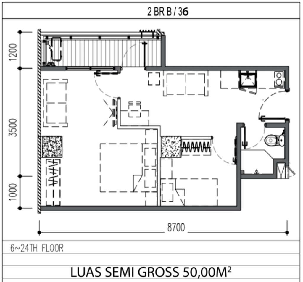 foto denah rumah tipe 2 BR B perumahan APARTEMEN ANWA RESIDENCE