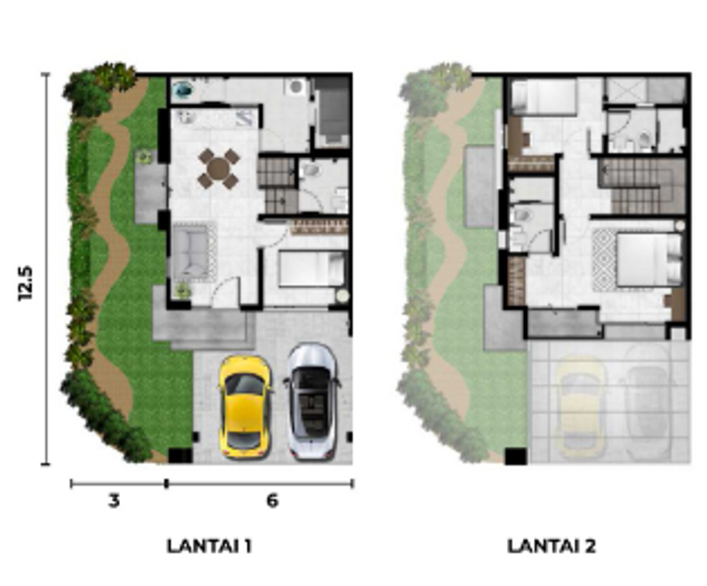 foto denah rumah tipe FUCHIA HOEK perumahan DISTRIK 17 & 19 ( CLUSTER DENVER)