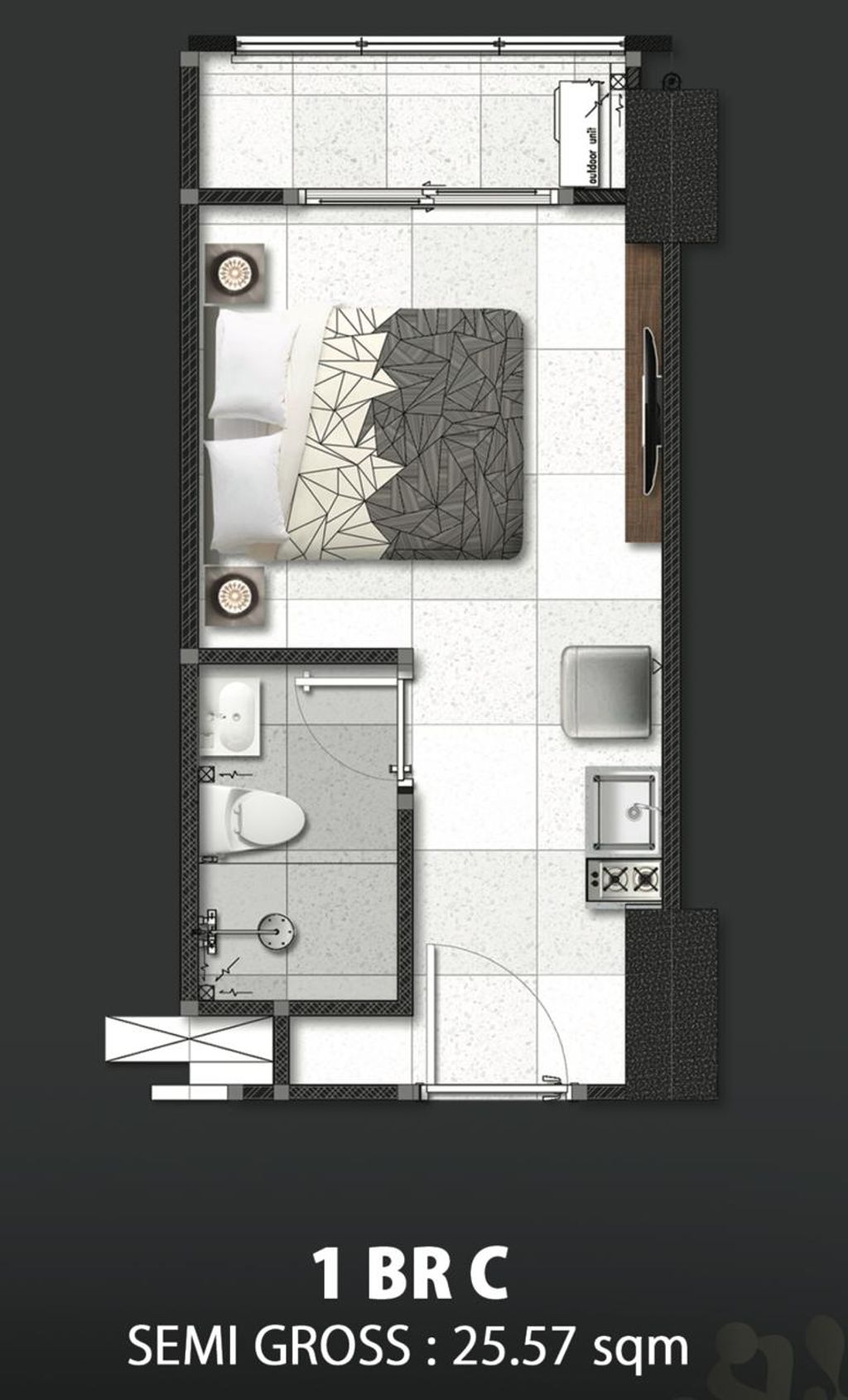 foto denah rumah tipe 1 BR-C perumahan TRANSPARK CIBUBUR TOWER C