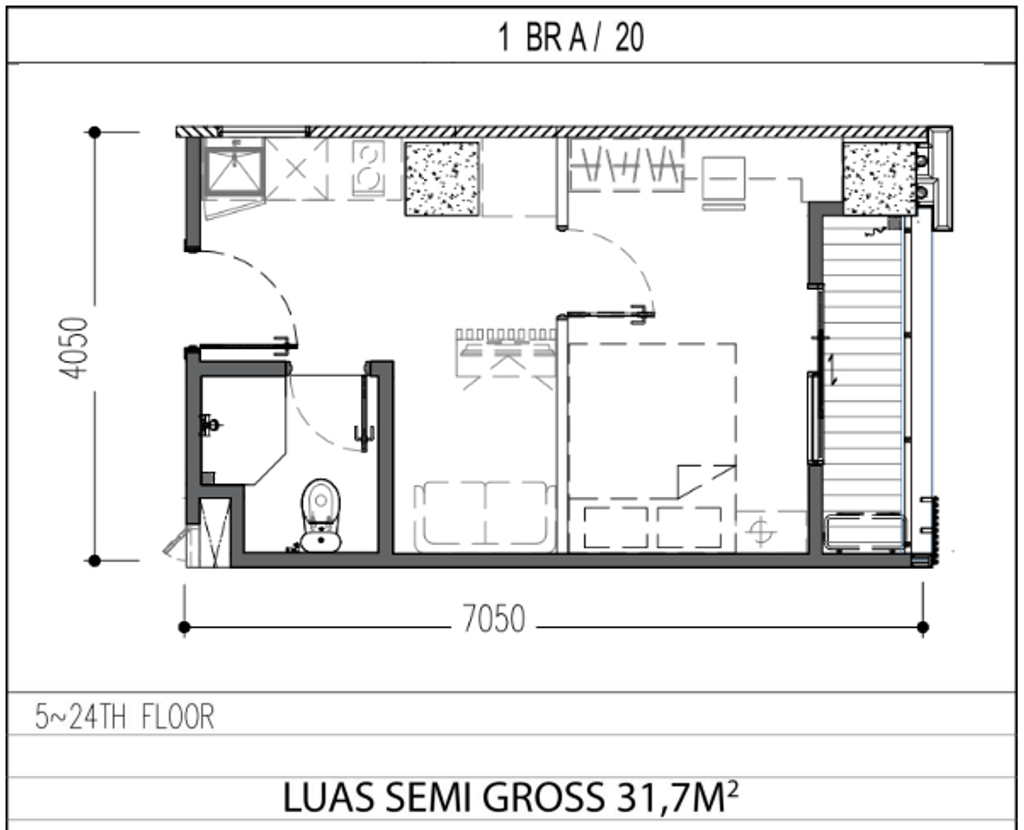 foto denah rumah tipe 1 BR A perumahan APARTEMEN ANWA RESIDENCE