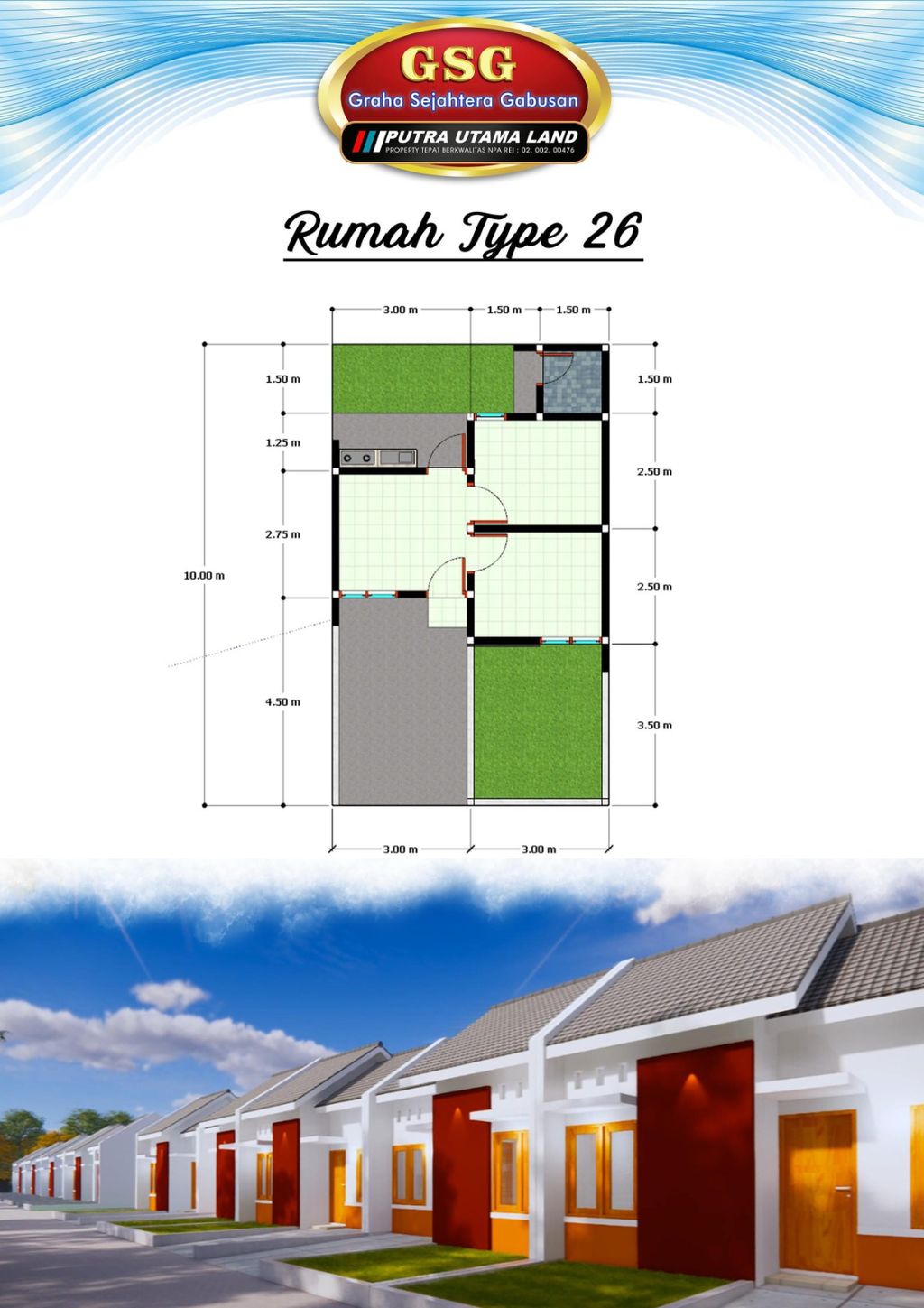 foto denah rumah tipe 26/60 166jt perumahan Graha Sejahtera Gabusan