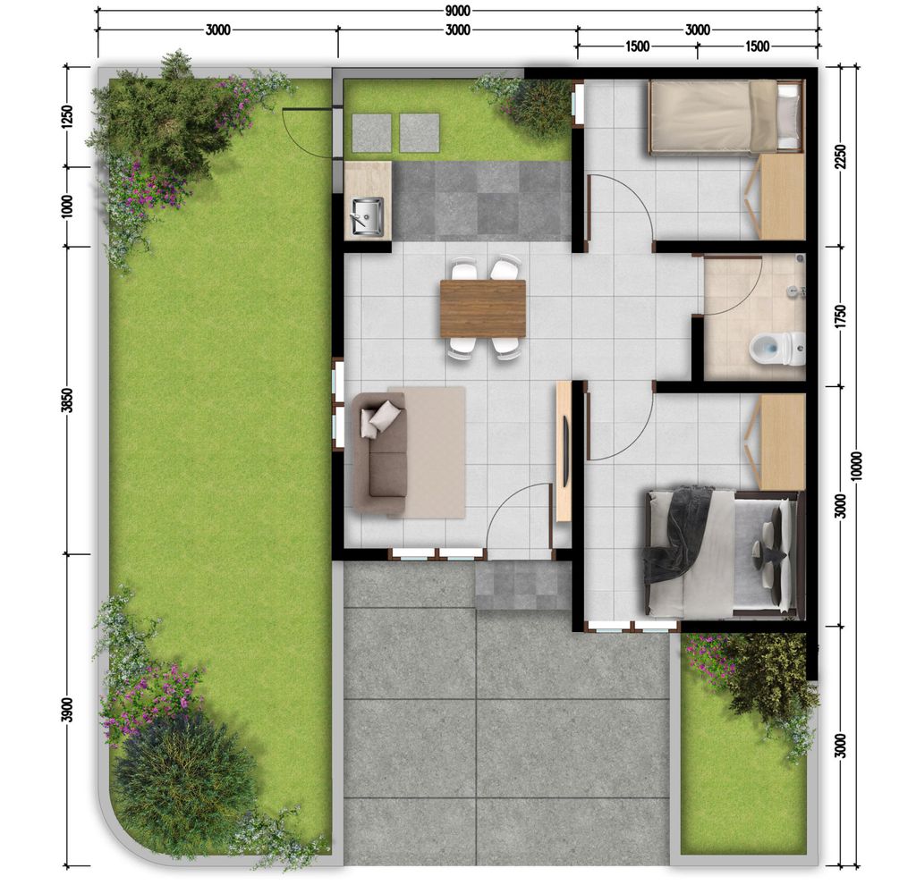 foto denah rumah tipe JADE 36/100  355.400.000 perumahan PERMATA PURI HARMONI 2 TAHAP 3