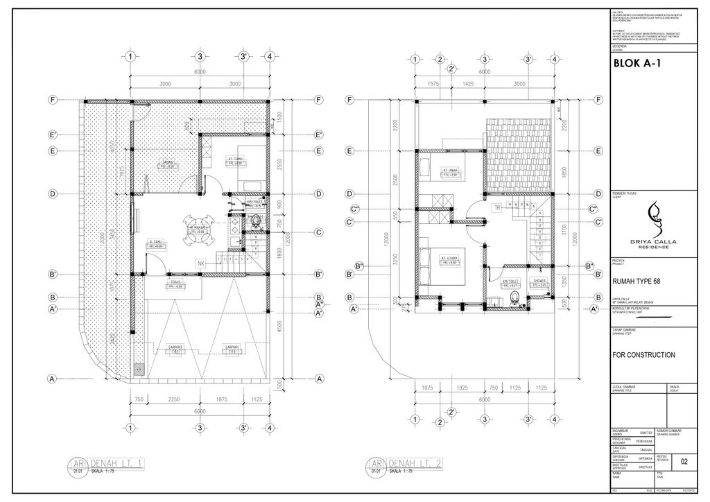 foto denah rumah tipe CASSABLANCA SUDUT perumahan GRIYA CALLA RESIDENCE