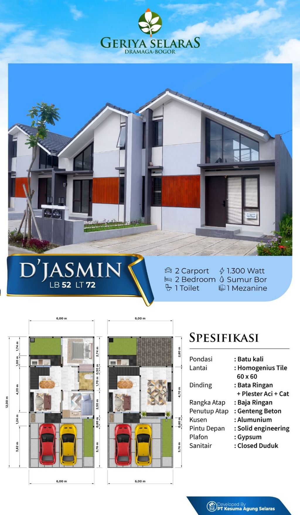 foto denah rumah tipe Djasmin perumahan GERIYA SELARAS DJASMIN