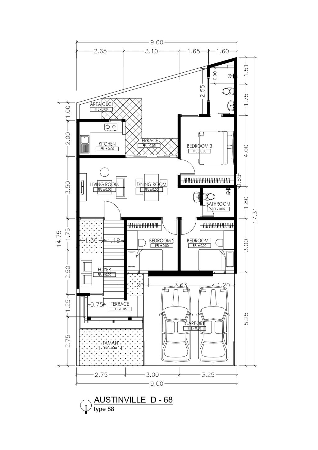 foto denah rumah tipe T. 88 / 144 perumahan Perumahan AUSTINVILLE Tahap III