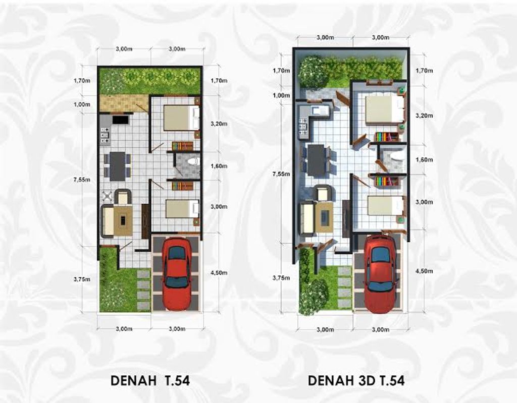 foto denah rumah tipe 54 perumahan Mustika Townhouse