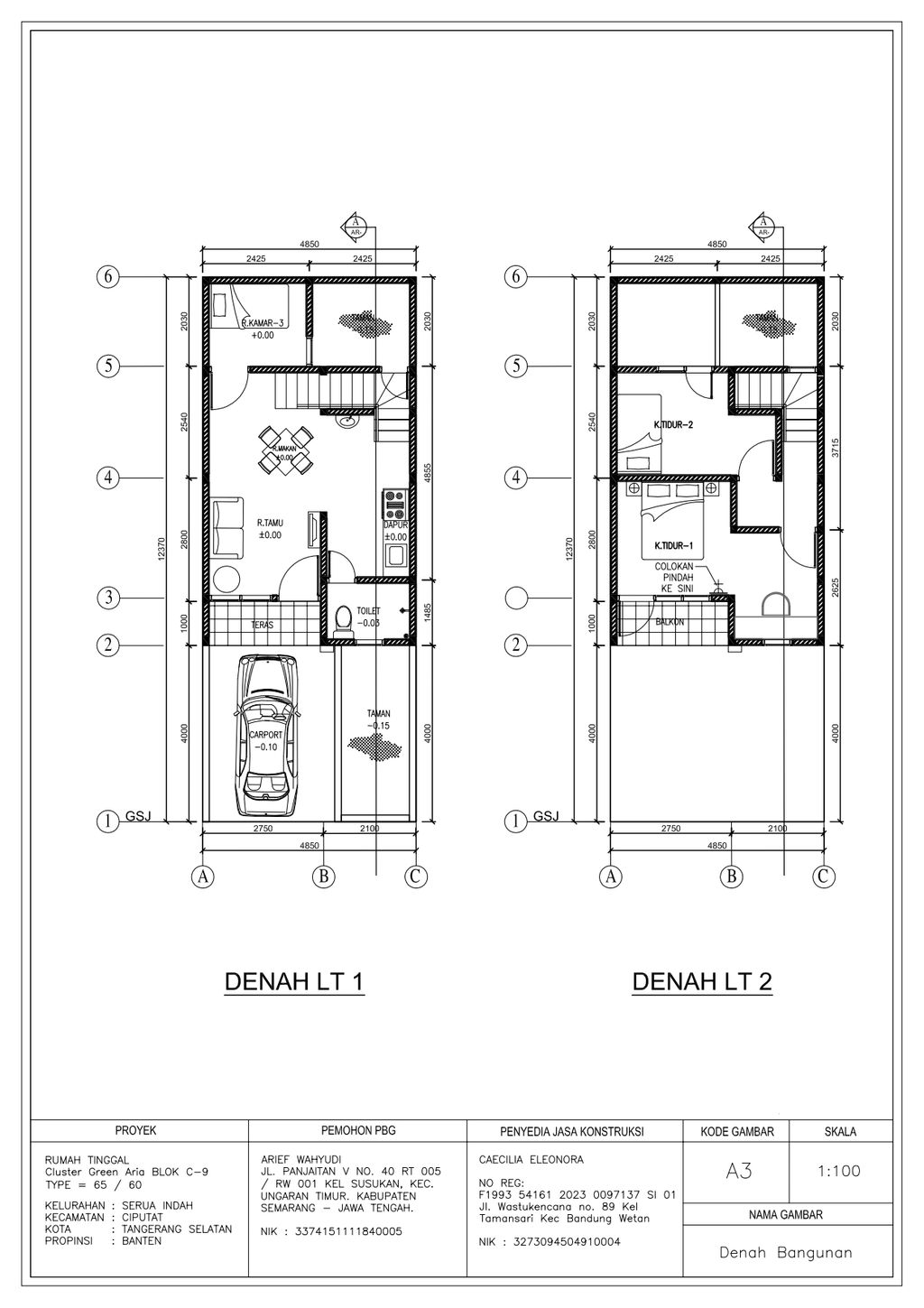 foto denah rumah tipe C-9 60/60 perumahan PERUMAHAN GREEN HILLS CLUSTER GREEN ARIA