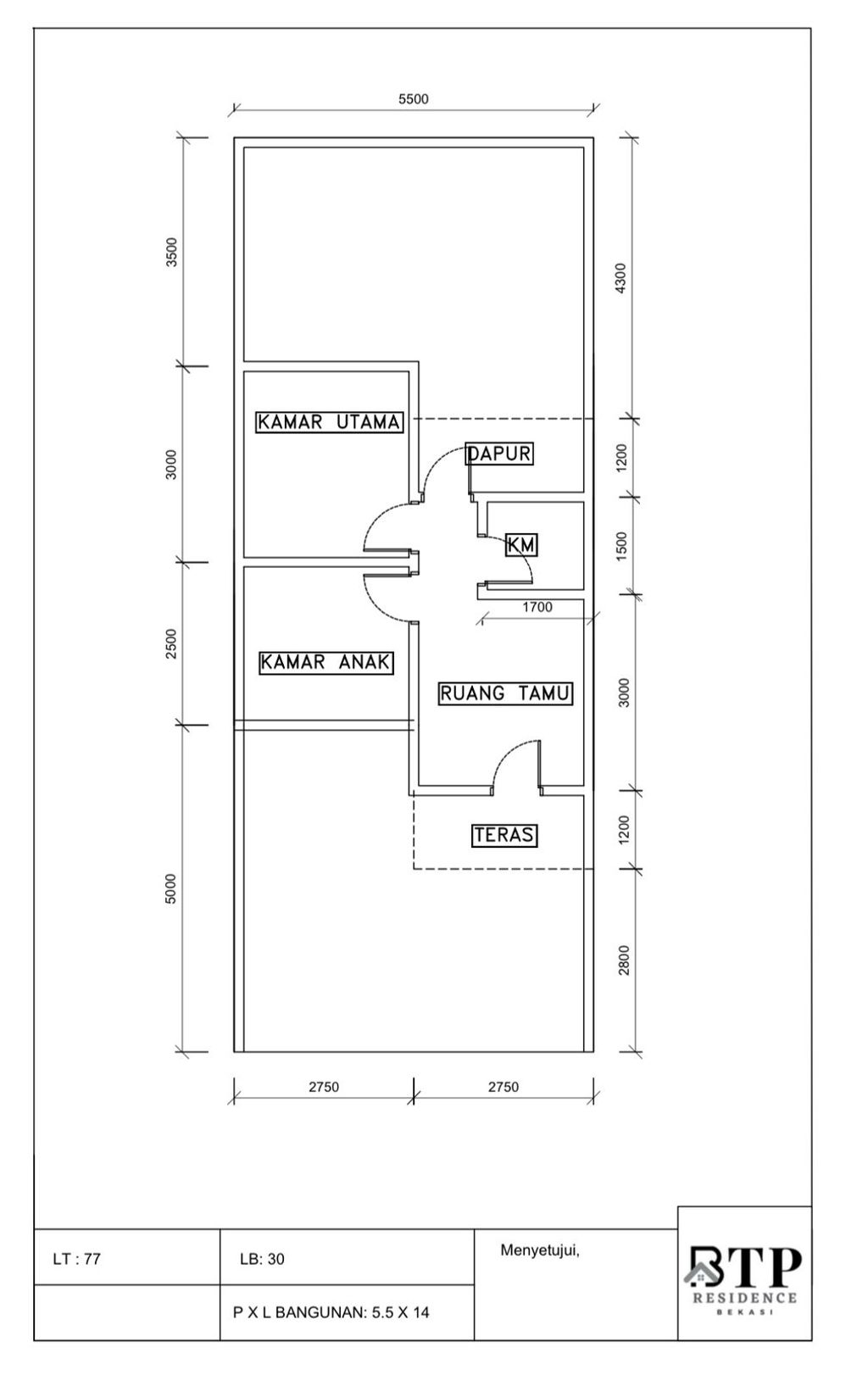 foto denah rumah tipe 36/77 perumahan BTP RESIDENCE