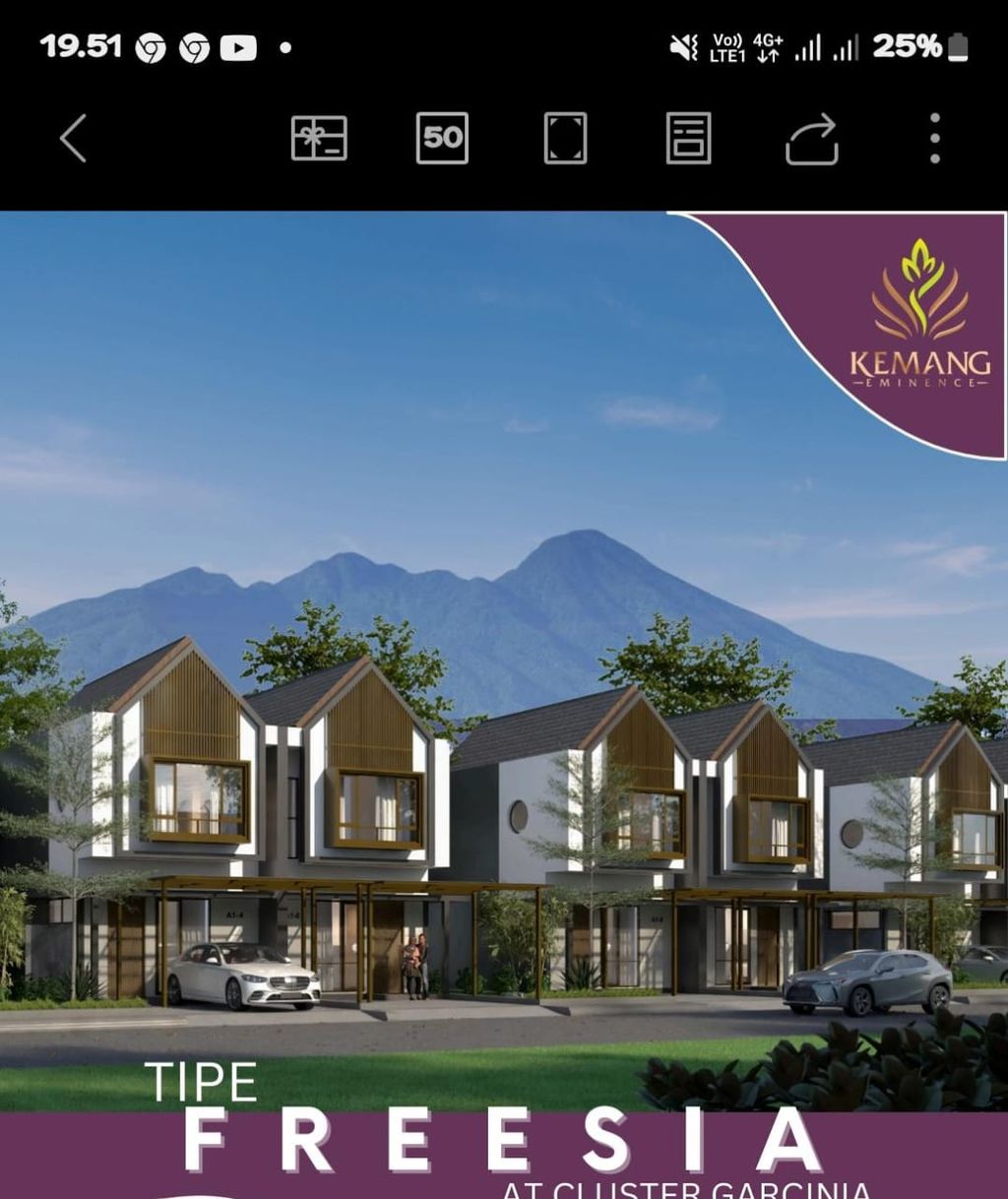 foto tampak rumah tipe Freesia perumahan Kemang Eminence Cluster Garcinia
