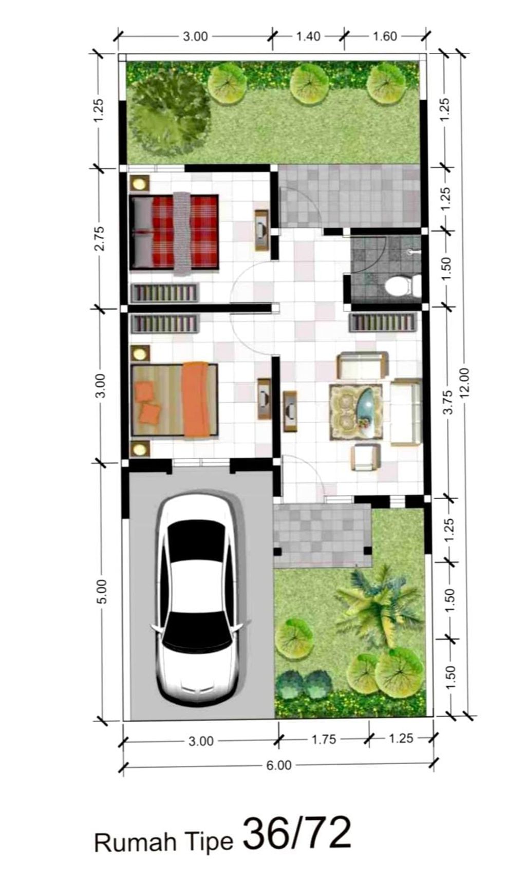 foto denah rumah tipe 36 / 72 ( REGULER ) perumahan GRAND KENCANA 2