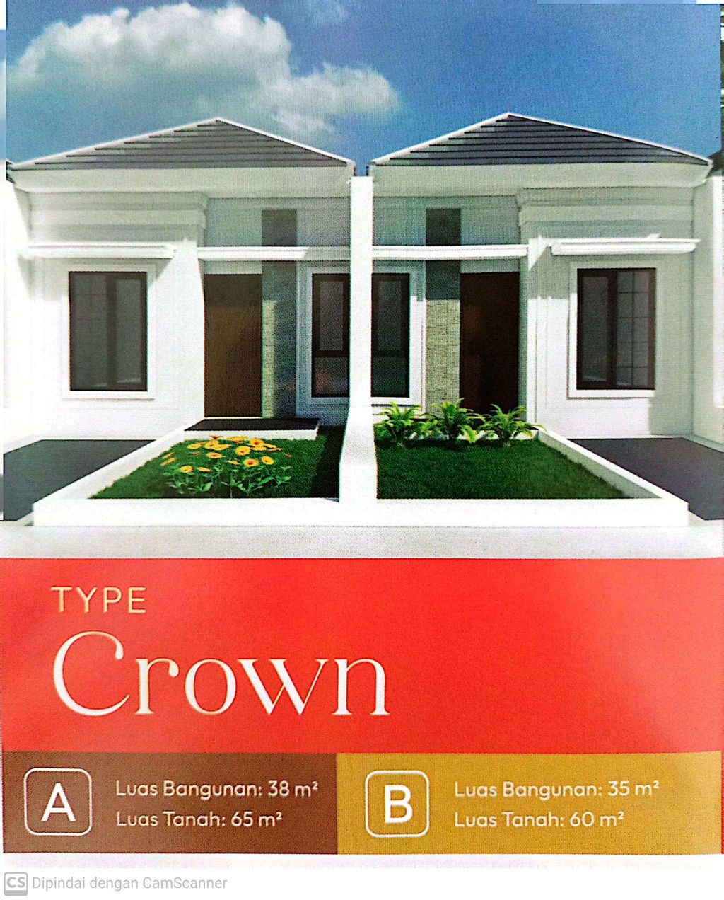 foto tampak rumah tipe CROWN B O.05 HOOK (unit no.1 & 16) perumahan GRAND PESONA