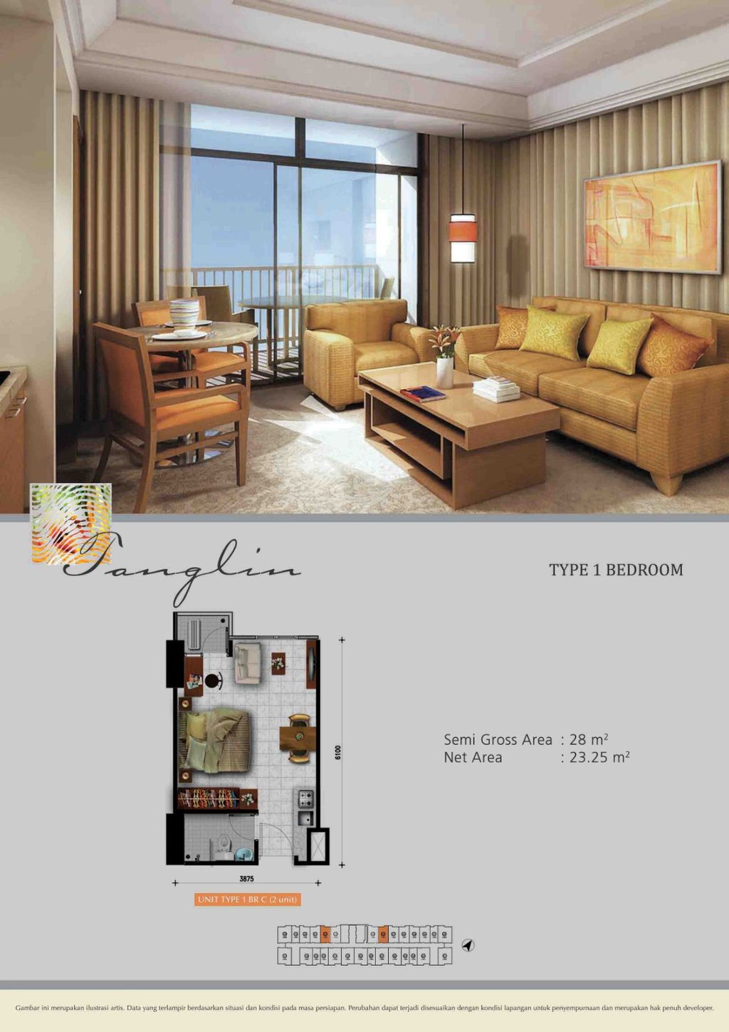 foto denah rumah tipe 1 Bedroom C+ perumahan TANGLIN