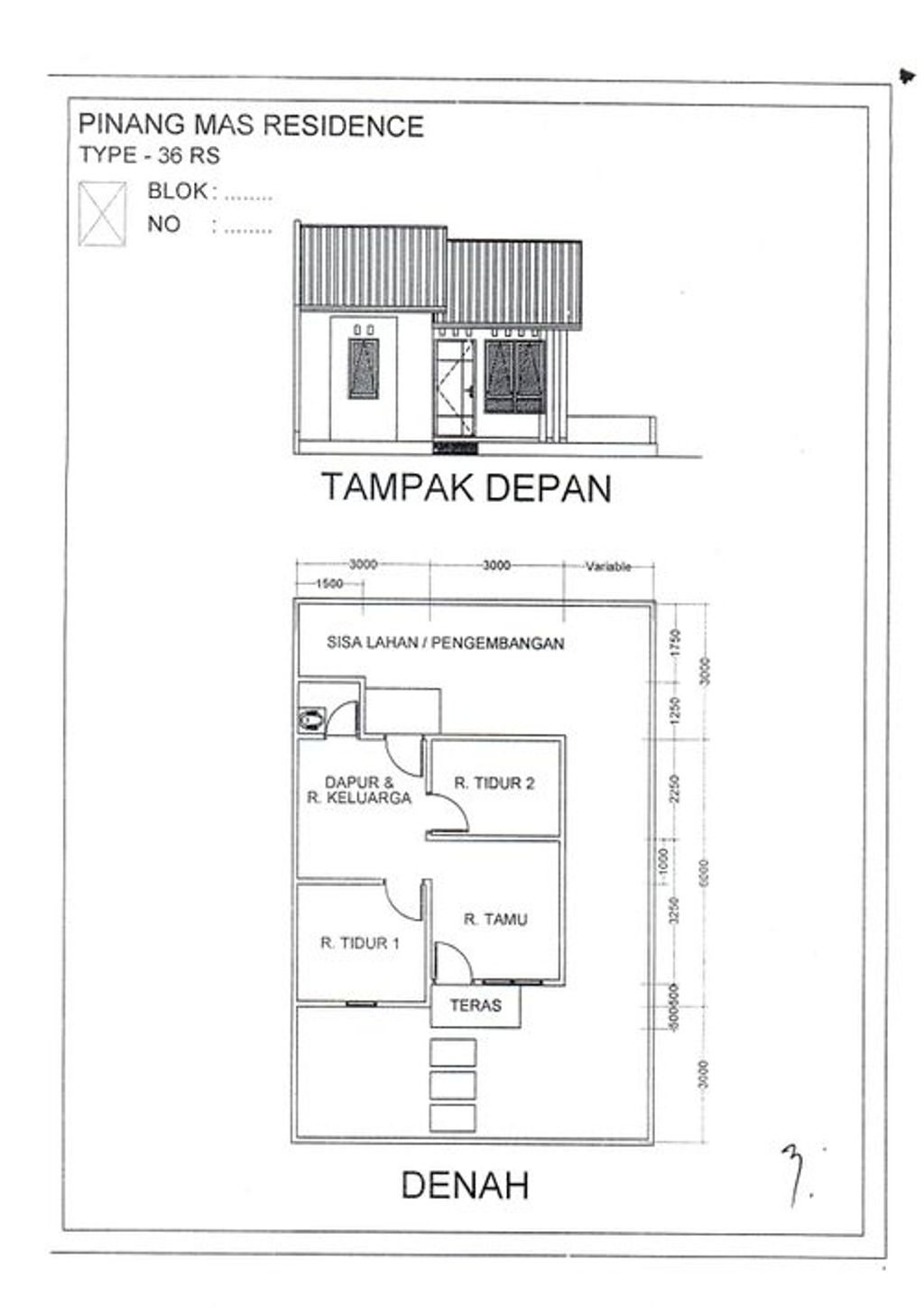 foto denah rumah tipe 36/72 perumahan PINANG MAS RESIDENCE