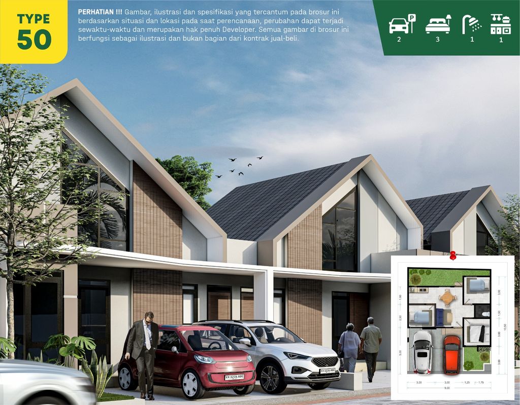 foto denah rumah tipe 50 perumahan MUKTI GREEN PARK RESIDENCE