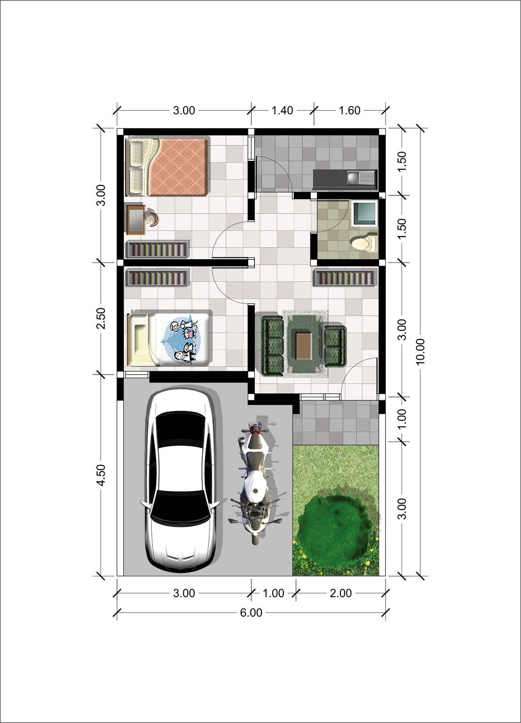 foto denah rumah tipe LANTANA 38x50 perumahan MUARA GARDEN