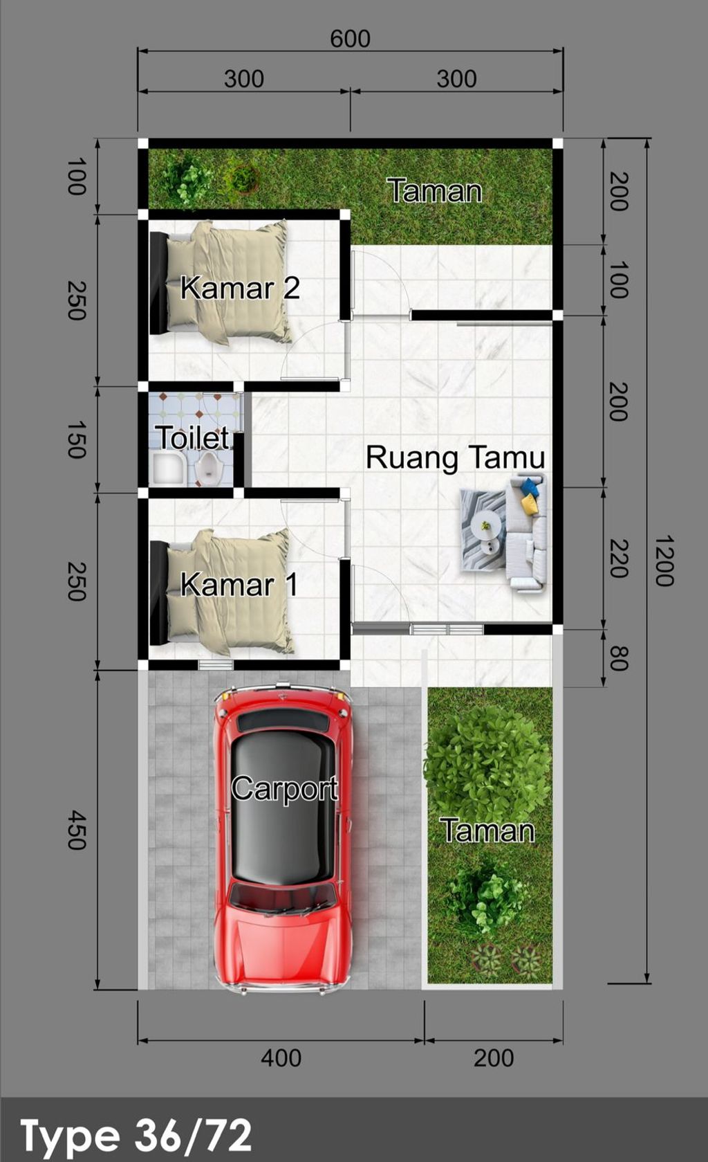 foto denah rumah tipe 36/72 perumahan GRAND NORTH REGENCY