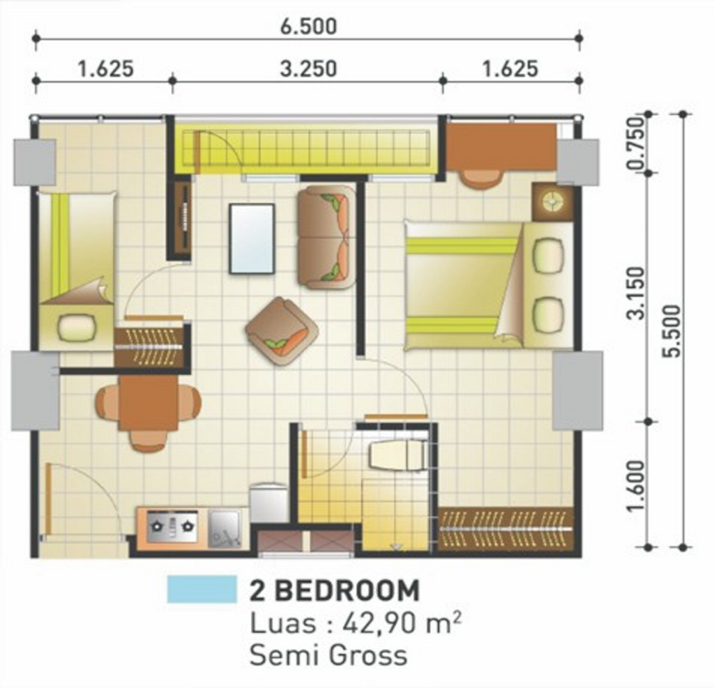 foto denah rumah tipe 2 Bedroom perumahan Taman Melati Jatinangor
