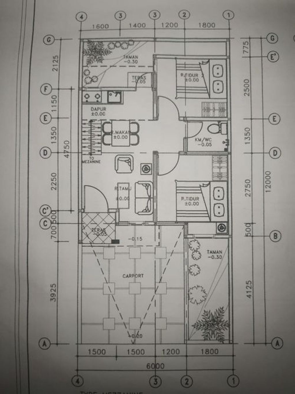 foto denah rumah tipe Mezzanine 36/72 perumahan Bogor Alam Asri