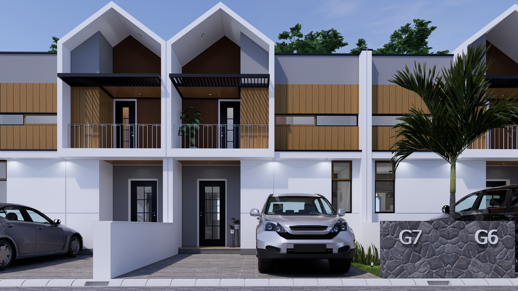 foto tampak rumah tipe Sky Brown perumahan SKYLAND SEKARPURO