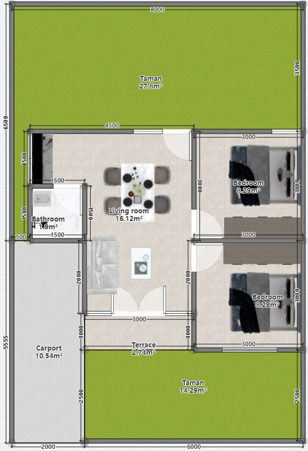 foto denah rumah tipe 36 perumahan TAMAN RAUDHAH RESIDENCE